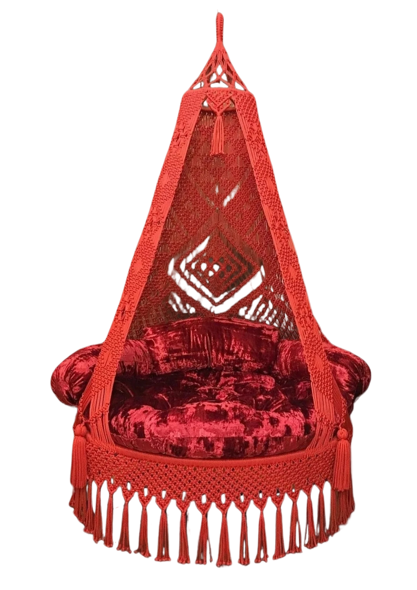 Red Velvet Macrame Cushions