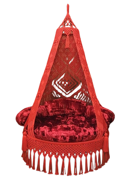 Red Velvet Macrame Cushions