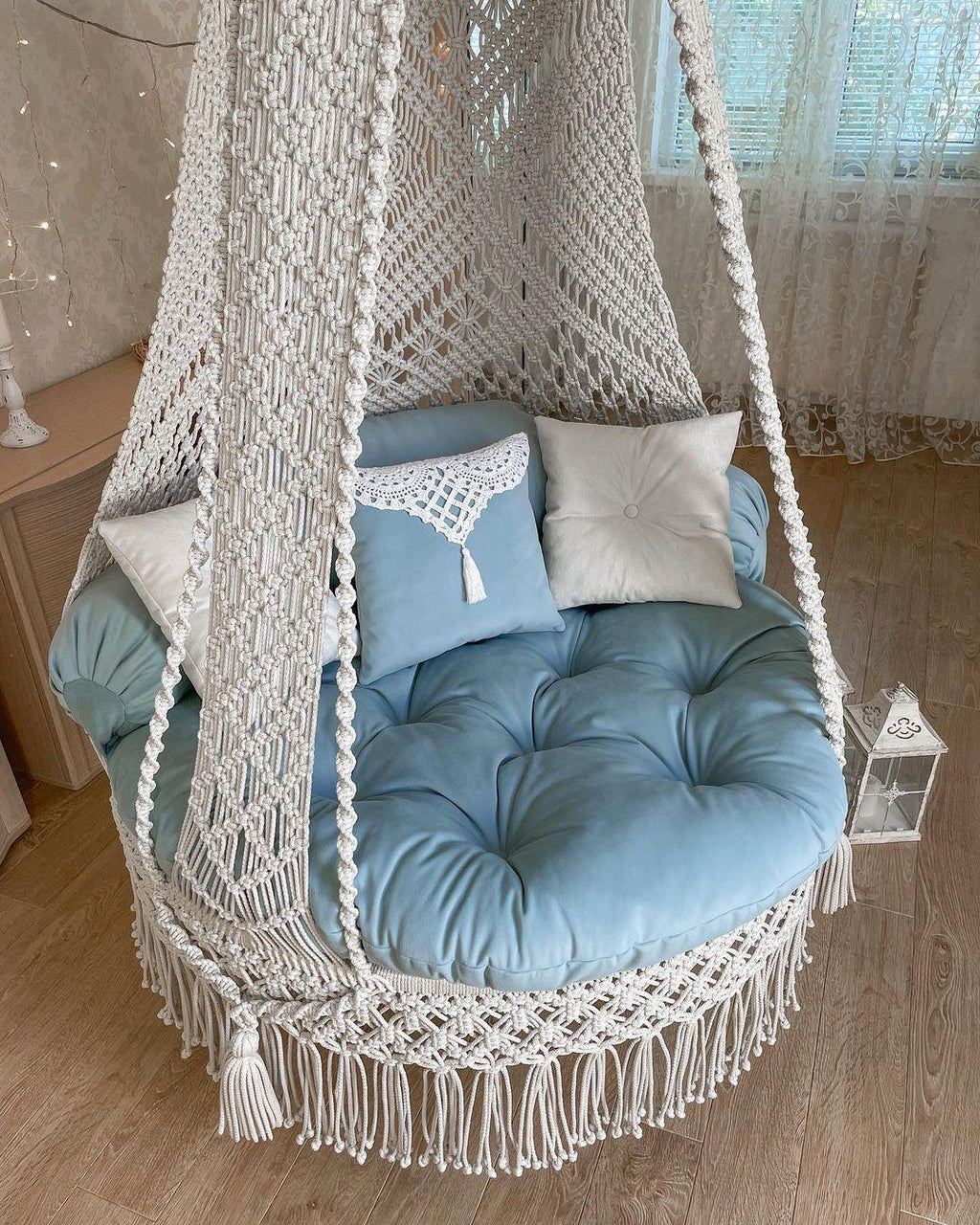 Periwinkle Adult Macrame Hanging Chair