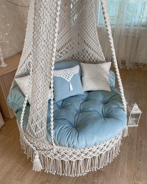 Periwinkle Adult Macrame Hanging Chair