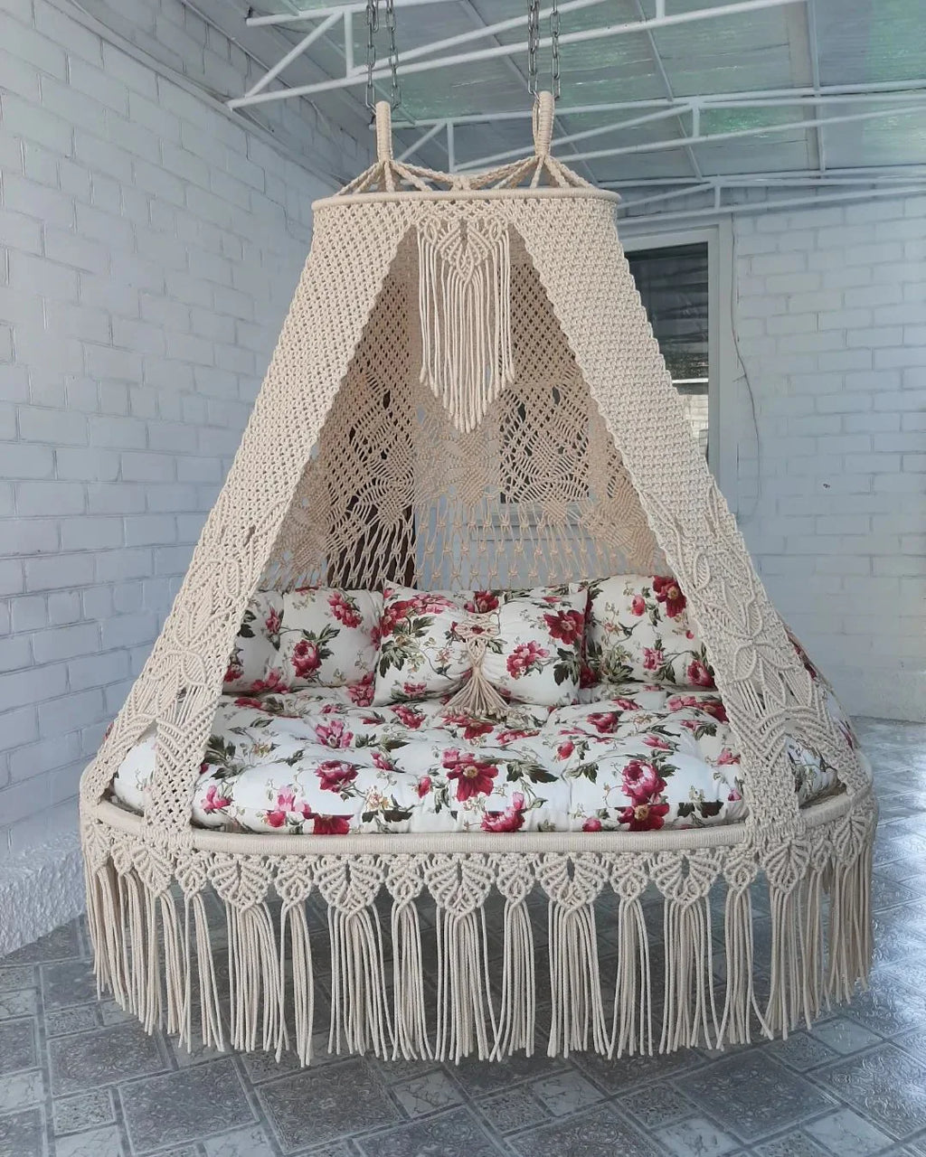 Raspberry Indoor Macrame Hammock sofa swing