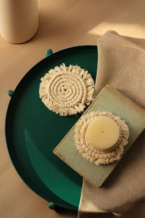 Macrame Round Coasters - Off white ( set of 2)