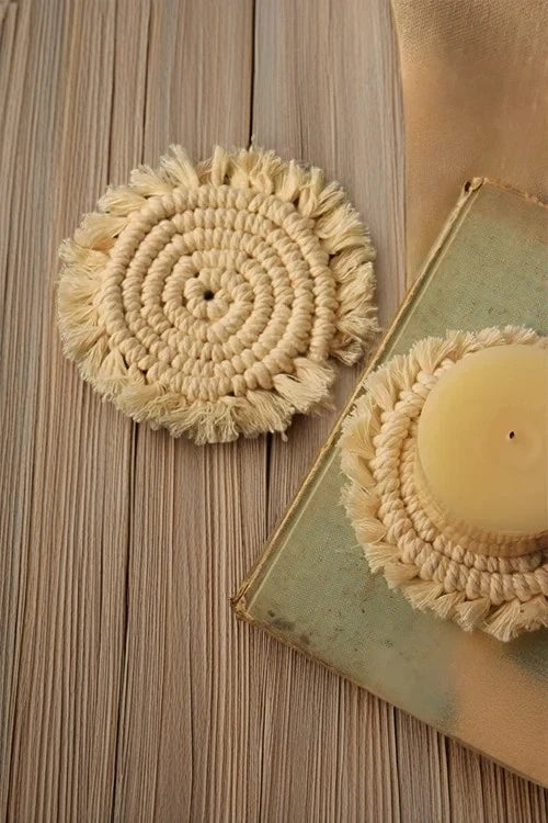 Macrame Round Coasters - Off white ( set of 2)