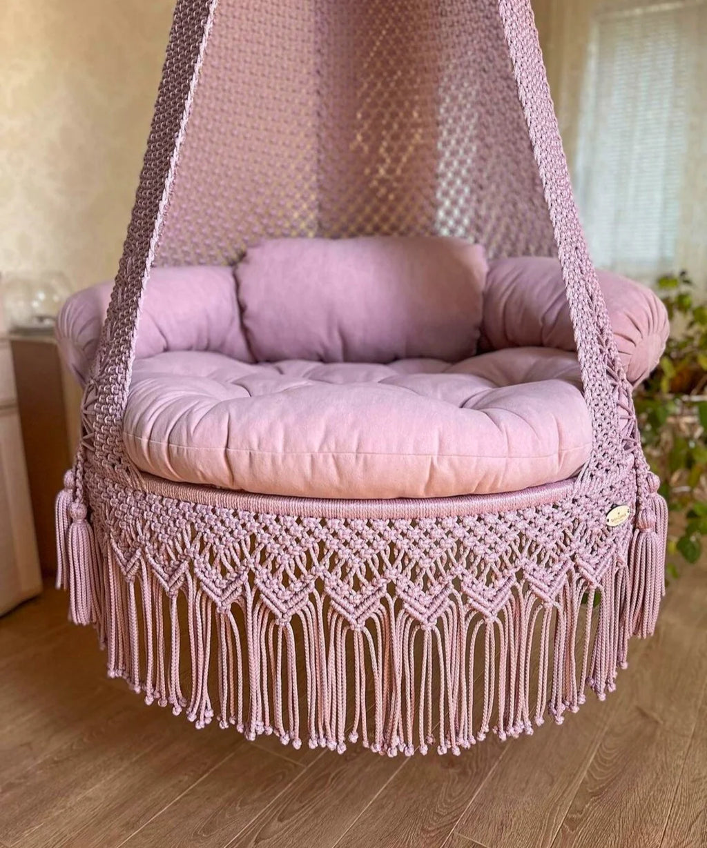 Pink Eco-Friendly Macrame Swing Chair