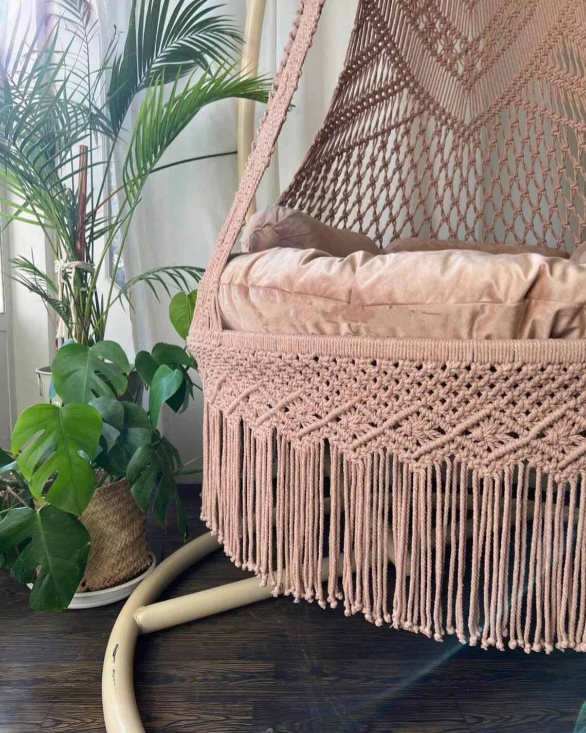 Baby pink Macrame Swing for Balcony