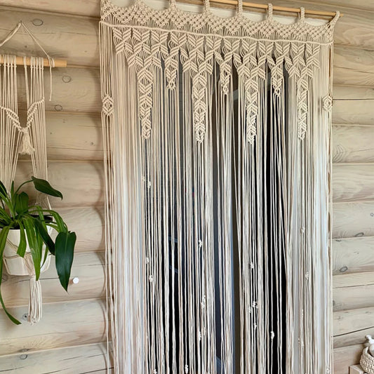 Decorative White Macrame Curtain Panels