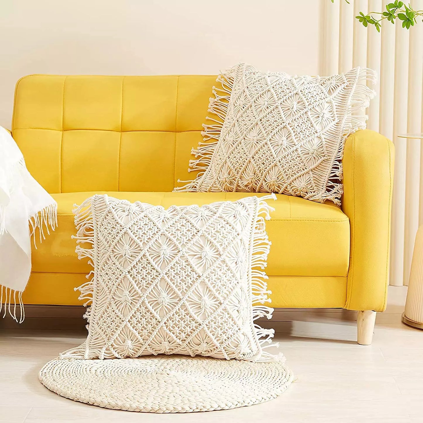 Soft White Macrame Decorative Cushion