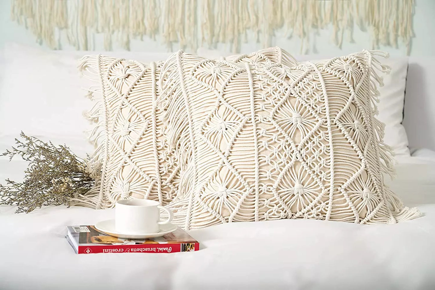 Textured White Macrame Cushion