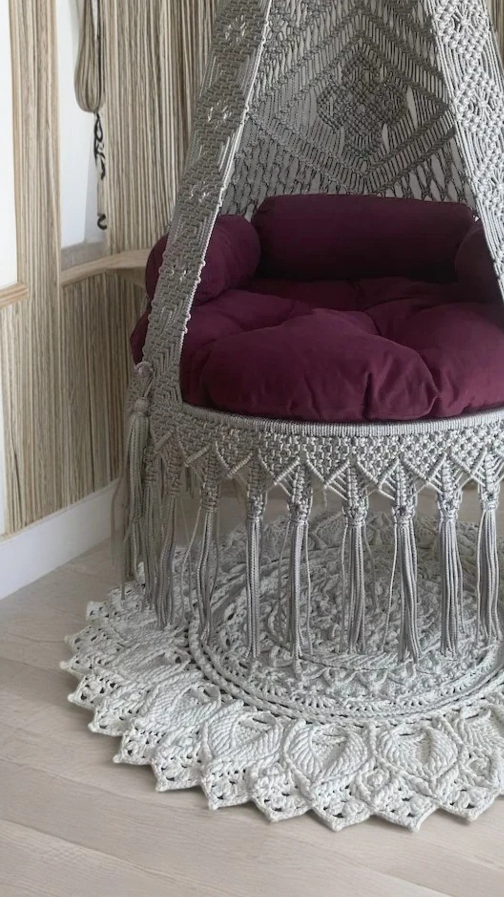 Silver Macrame chair swing for indoor