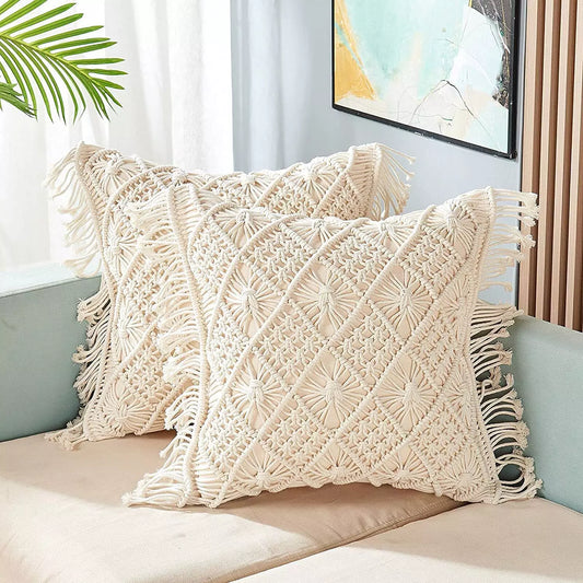 Soft White Macrame Decorative Cushion