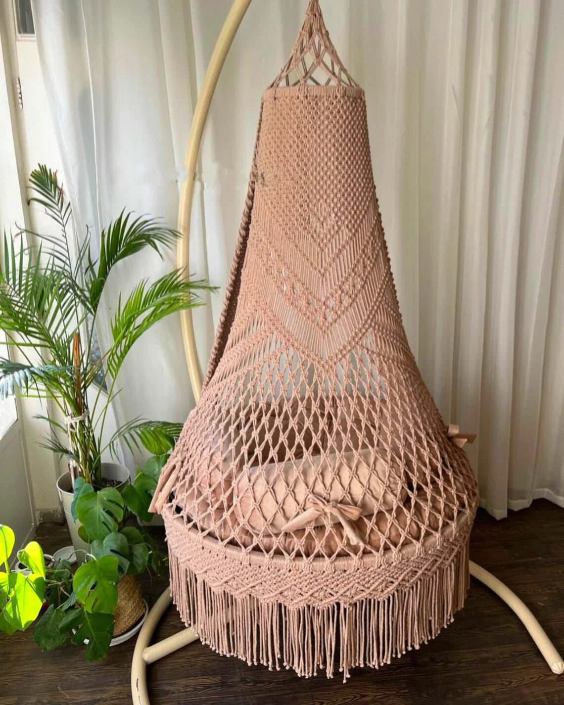 Baby pink Macrame Swing for Balcony