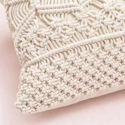 White Macrame Throw  Cushion