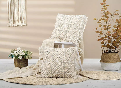 Textured White Macrame Cushion