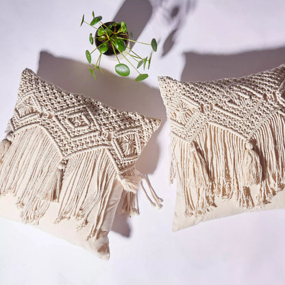 Handwoven White Macrame Cushion