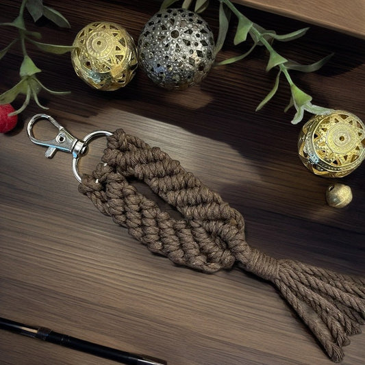 Handmade Macrame Keychain – Coffee Brown