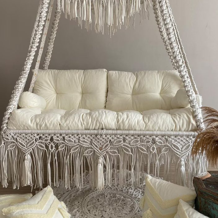 Handmade Macrame Swing Sofa – Boho Chic Hanging Couch