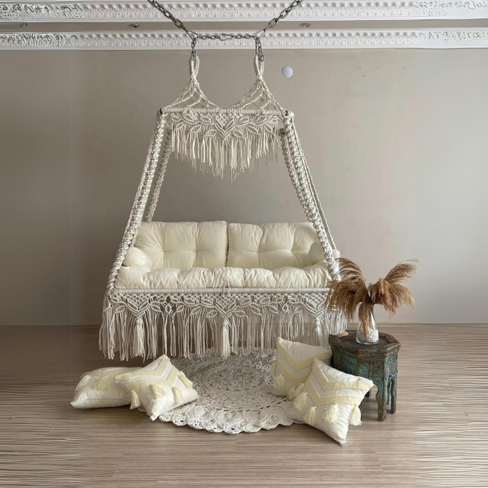 Handmade Macrame Swing Sofa – Boho Chic Hanging Couch