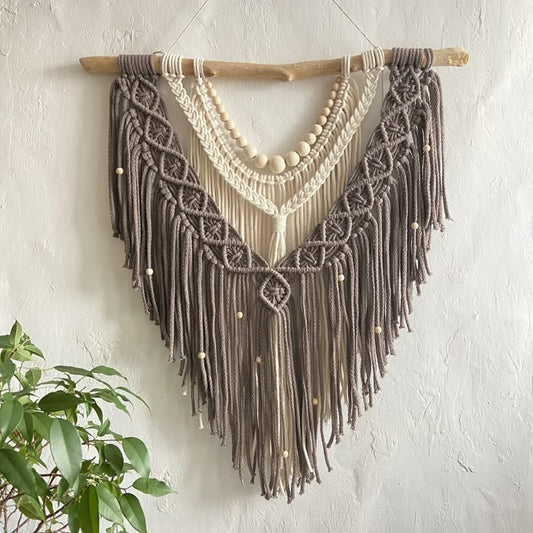 Handwoven Macrame Wall Hanging – Boho Beaded Statement Piece