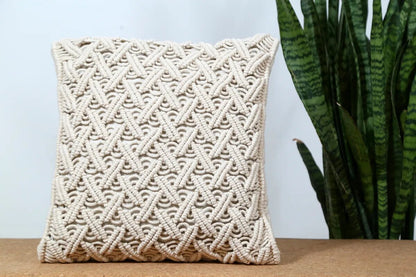 White Bohemian Macrame Cushion