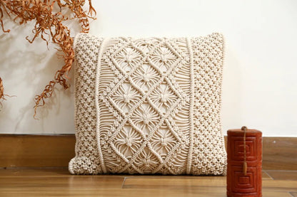 White Boho Macrame Cushion