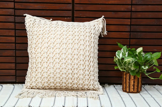 Handmade White Macrame Pillow