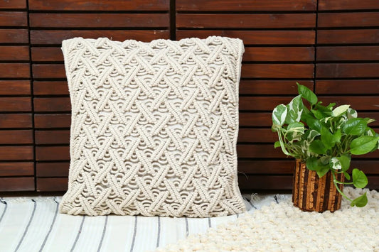 White Bohemian Macrame Cushion