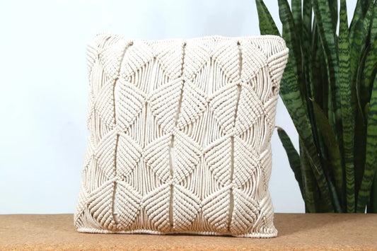 Handcrafted White Macrame Cushion