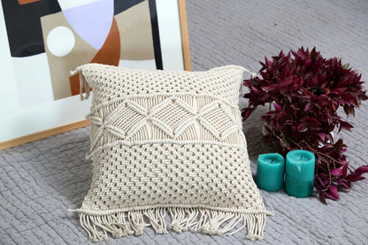 White Macrame Decorative Cushion