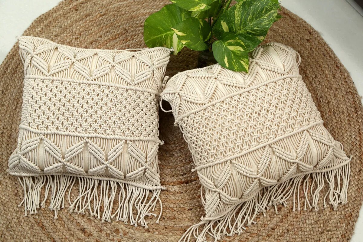 Luxury White Macrame Pillow