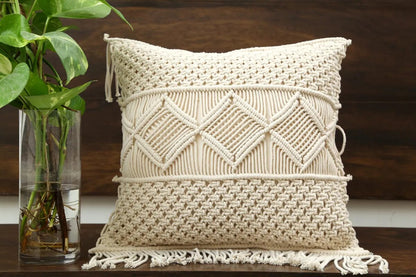 White Macrame Decorative Cushion