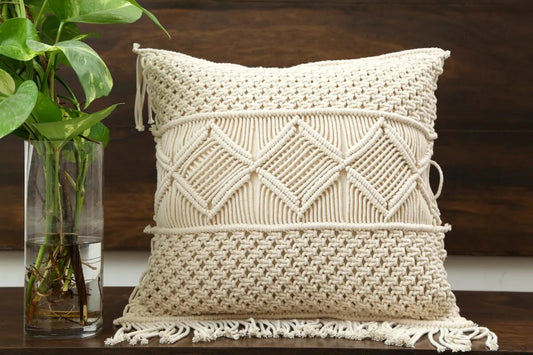 White Macrame Decorative Cushion