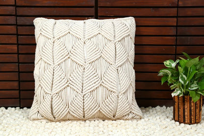 Handcrafted White Macrame Cushion