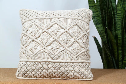 White Boho Macrame Cushion