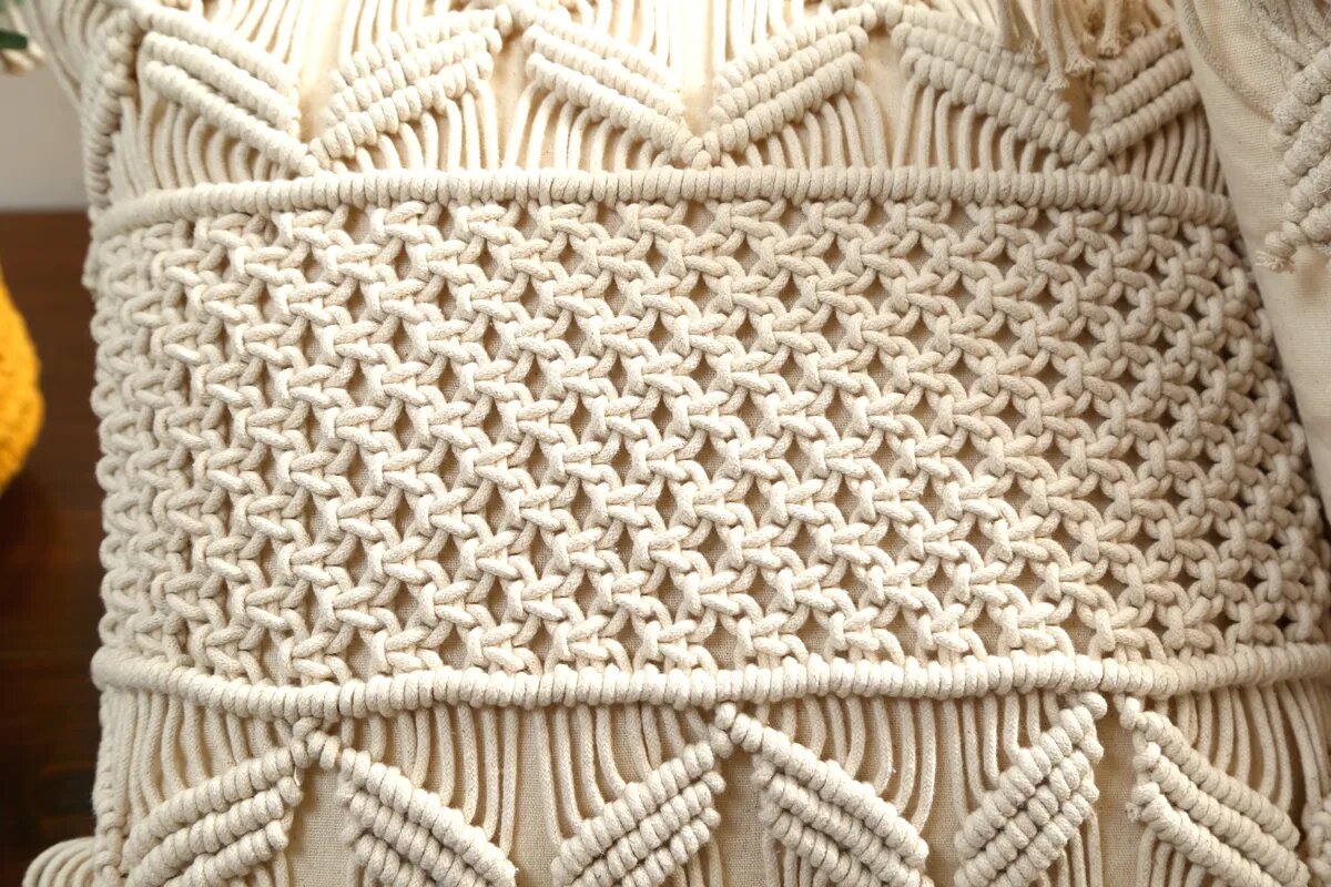 Luxury White Macrame Pillow