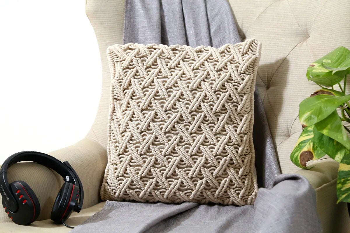 White Bohemian Macrame Cushion