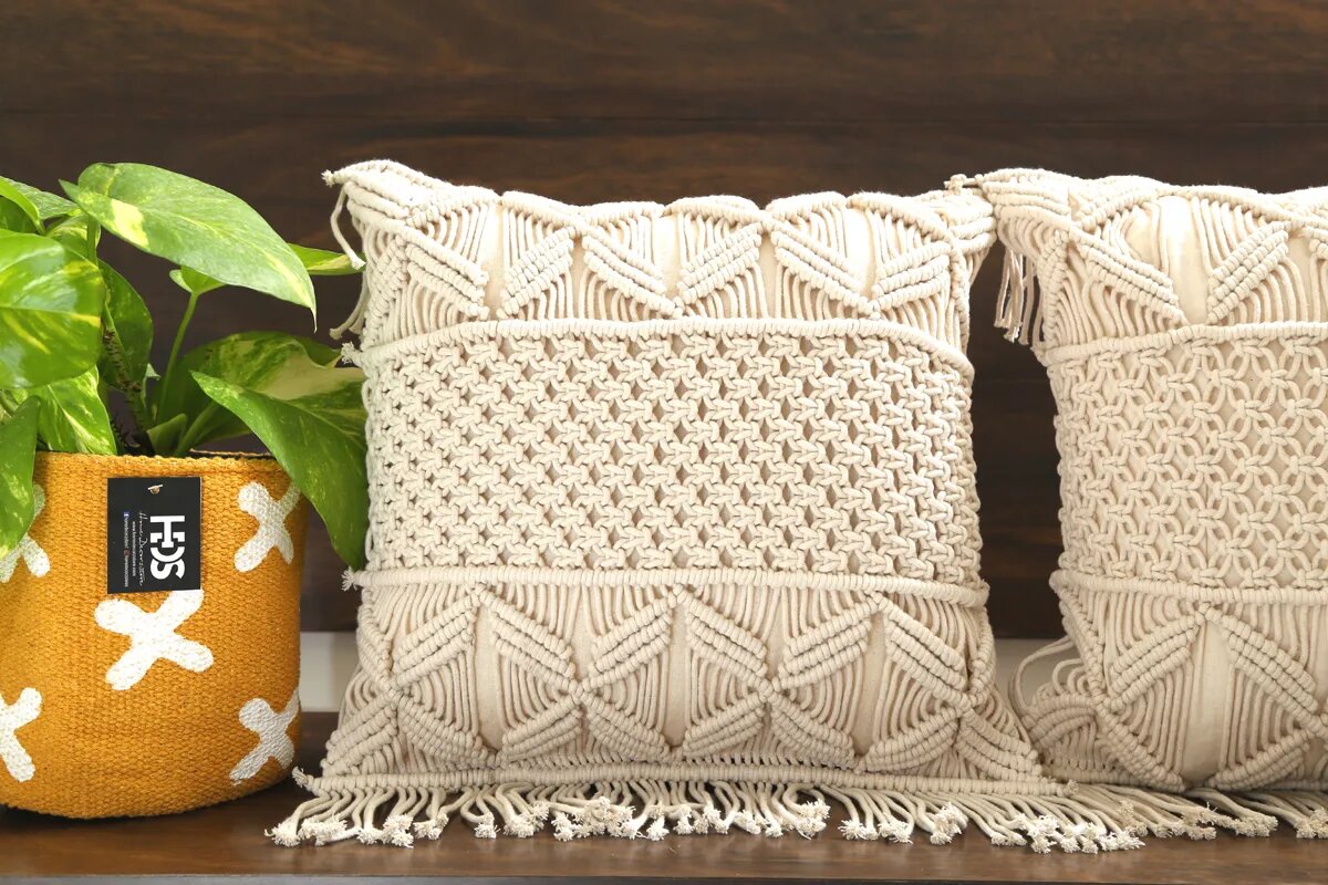 Luxury White Macrame Pillow