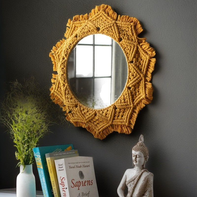 Boho Mustard Macrame Mirror