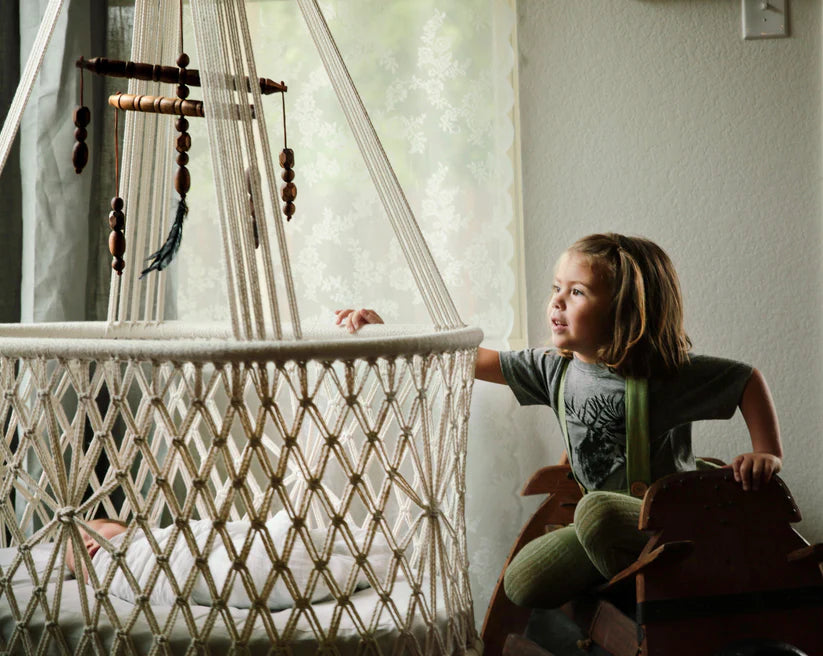 White Handmade Macrame Baby Bassinet