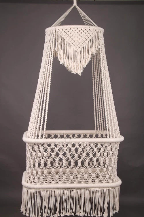 Handmade Macrame Baby Cradle – Boho Hanging Bassinet