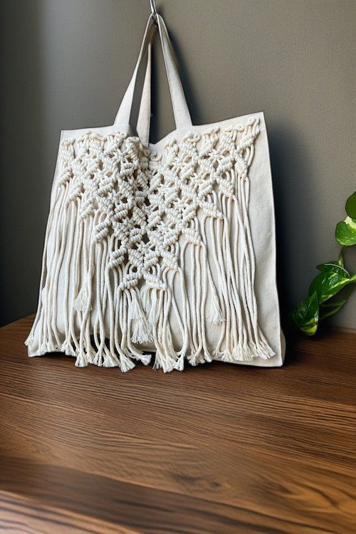 Handmade White Macrame Tote