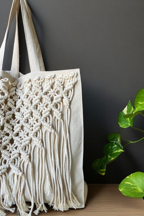 Handmade White Macrame Tote