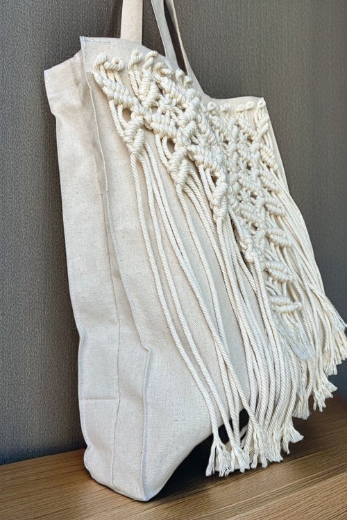 Handmade White Macrame Tote