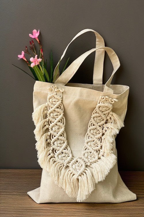 Elegant White Macrame Tote