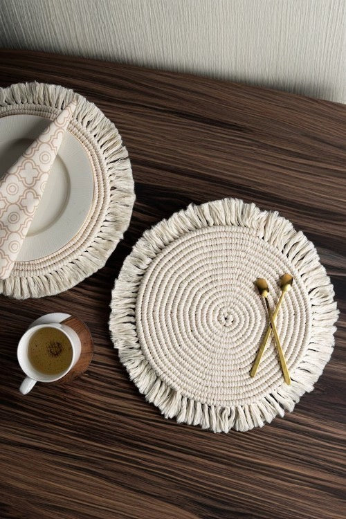 Off-White Macramé Dining Runner | Set of 2