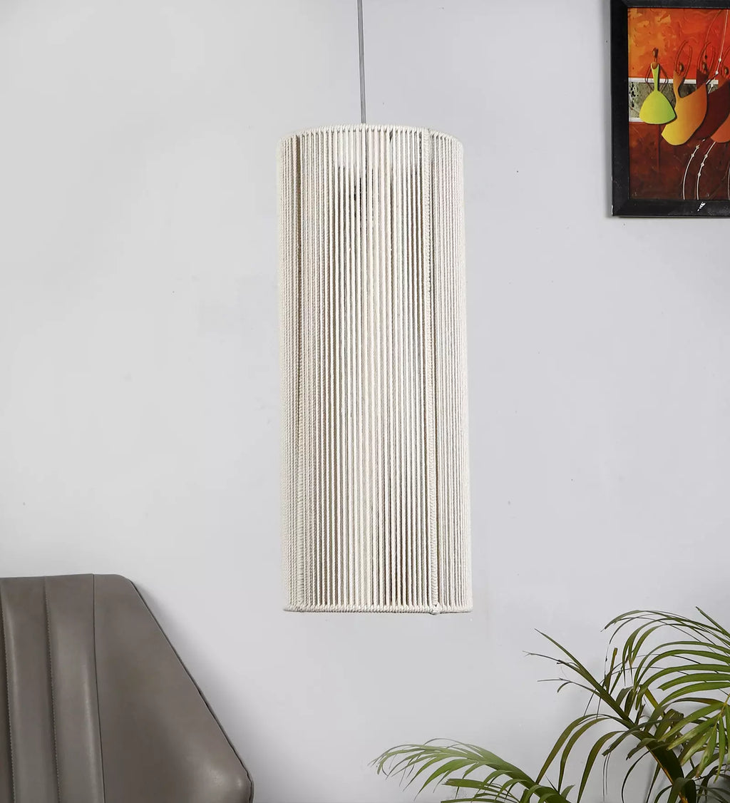 White ceiling hanging macrame chandelier