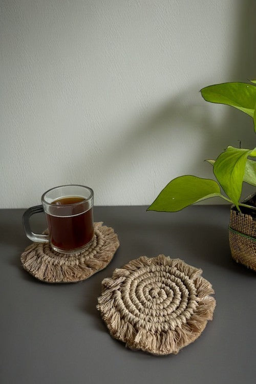 Rustic Brown Macramé Coasters