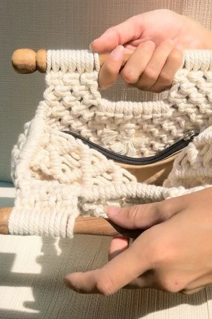 Boho Chic Off-White Macrame Handbag