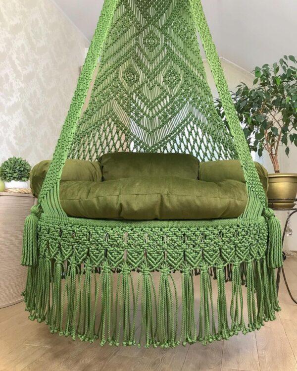 Green boho hanging chair