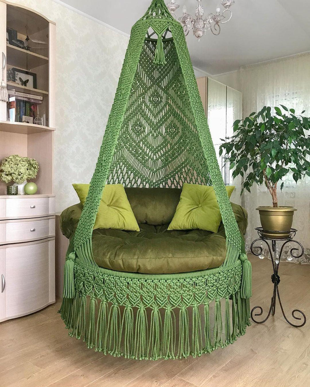 Green boho hanging chair