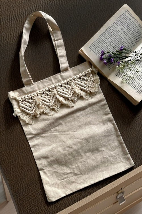 Handcrafted White Macrame Tote